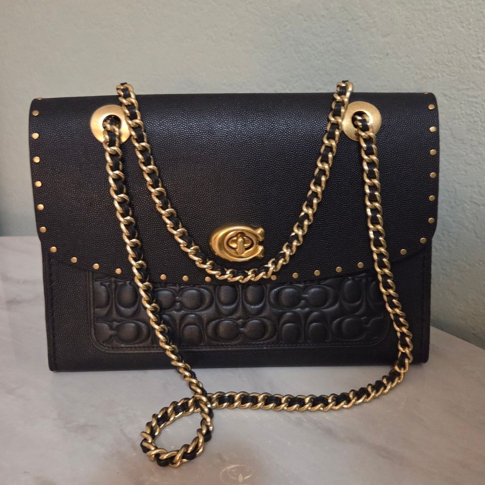 Coach Parker In Signature Leather With Rivets Shoulder Bag Crossbody